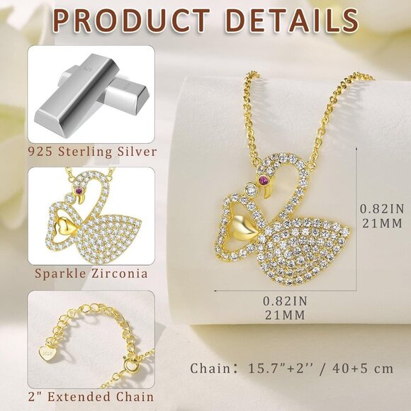 🆕 Women Gold Cubic Zirconia Pendant Necklace Sterling Sparkle Birthday Jewelry - Picture 4 of 7